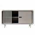 Metal media console with sliding door and open shelving 150 x 40 x 60cm