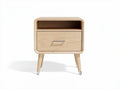 Natural wood nightstand with a single drawer and open shelf 50 x 40 x 40cm
