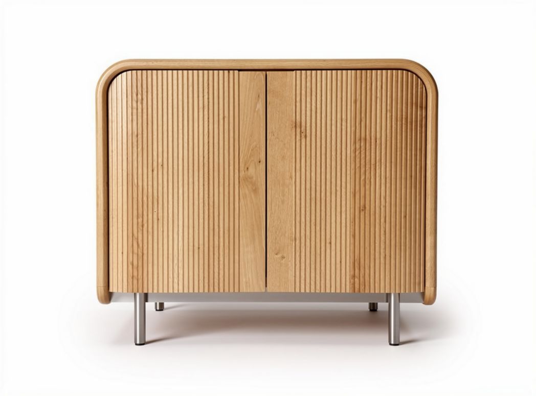Wooden sideboard with ribbed design and metal legs 60 x 30 x 50cm