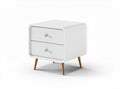 White nightstand with two drawers made of engineered wood and leg design 50 x 40 x 45cm