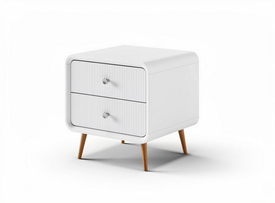 White nightstand with two drawers made of engineered wood and leg design 50 x 40 x 45cm
