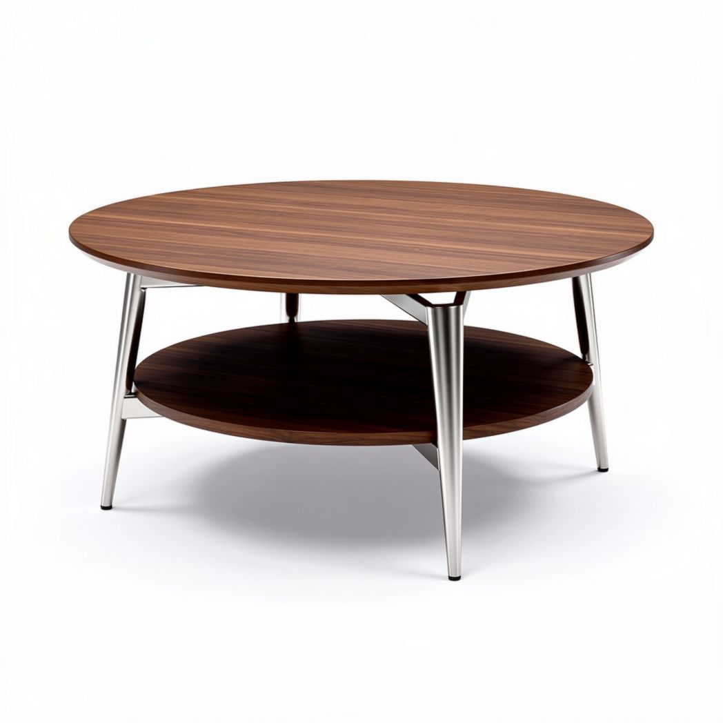Round coffee table with wood finish and metal legs 80 x 80 x 40cm