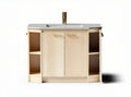 Corner bathroom vanity with marble top and wood storage cabinet 80 x 40 x 85cm
