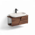 Wall-mounted bathroom vanity with oak cabinet and ceramic sink 60 x 40 x 15cm