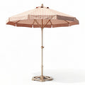 Outdoor patio umbrella with striped fabric in beige and red 200 x 200 x 250cm
