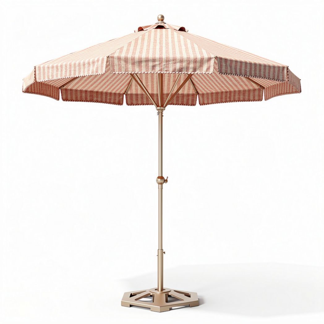 Outdoor patio umbrella with striped fabric in beige and red 200 x 200 x 250cm
