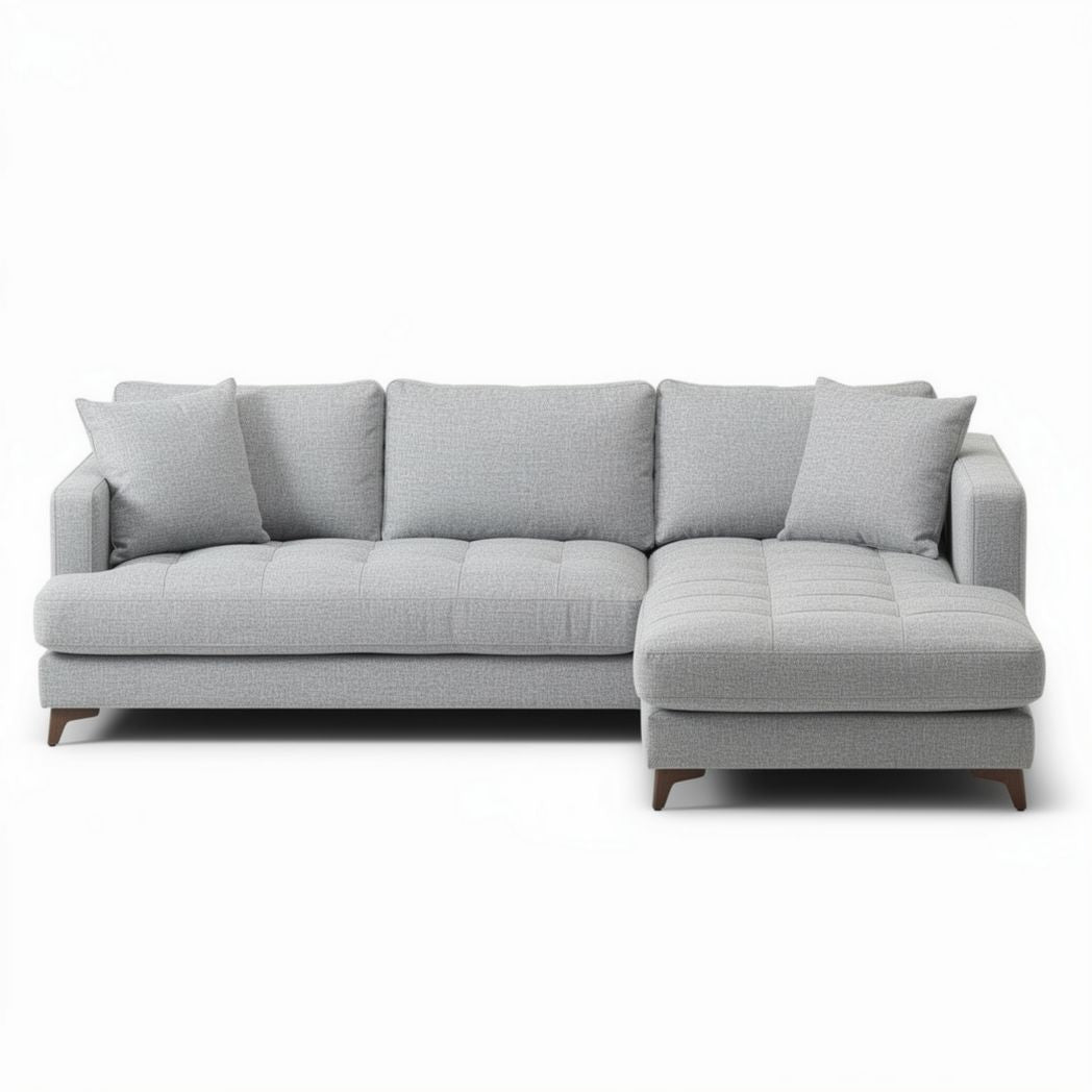 Sectional sofa in light gray fabric with adjustable chaise 210 x 90 x 85cm