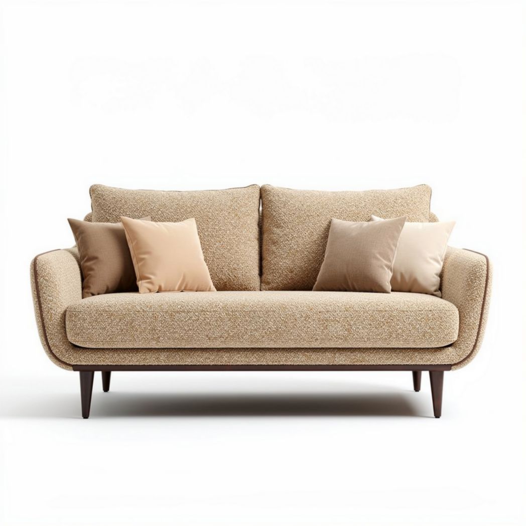Fabric sofa with removable cushions in beige 195 x 85 x 80cm