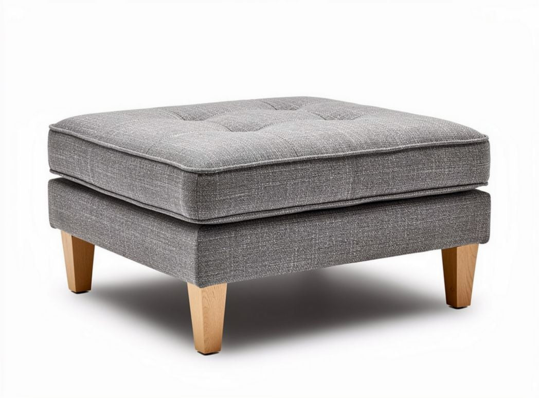 Gray upholstered ottoman with wooden legs 60 x 60 x 40cm for living room use