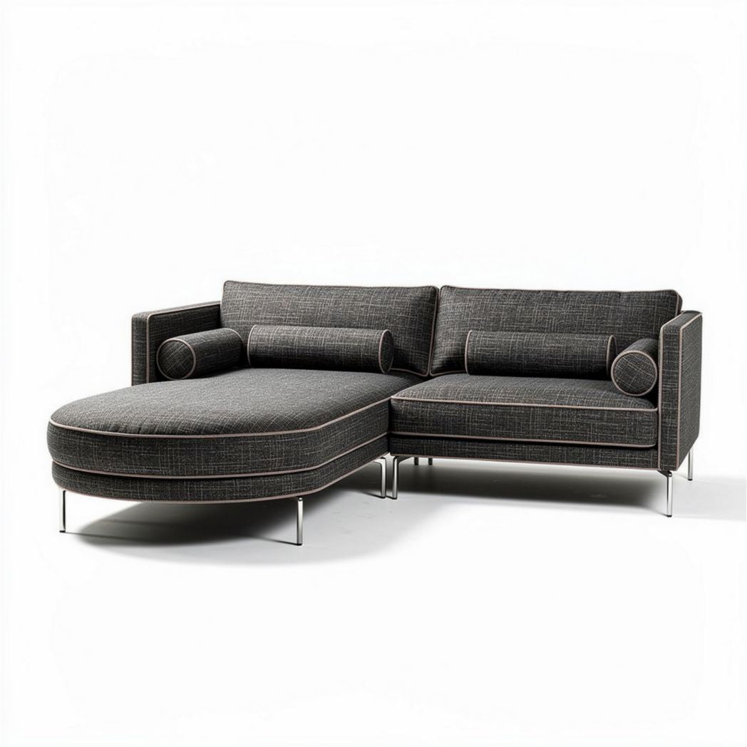 Modern sectional sofa with gray fabric upholstery and chrome legs 160 x 90 x 80cm