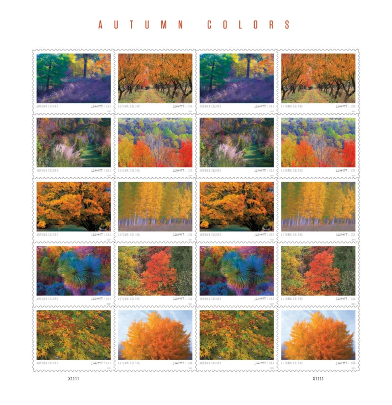 Autumn Colors Stamps 2024 -(100 Stamps 5 Sheets)