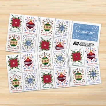 Christmas Ornaments  Holiday Florals Stamps 2024 -(100 Stamps 5 Books)
